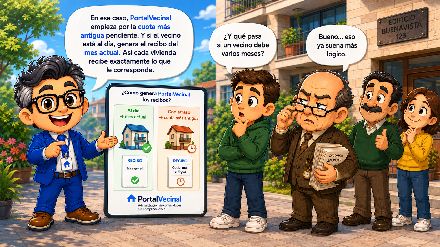 PortalVecinal genera el recibo correspondiente según las cuotas pendientes.