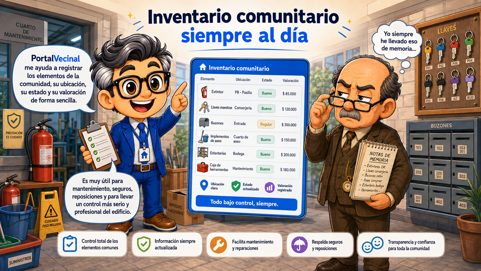 Inventario de los elementos comunes de la comunidad.
